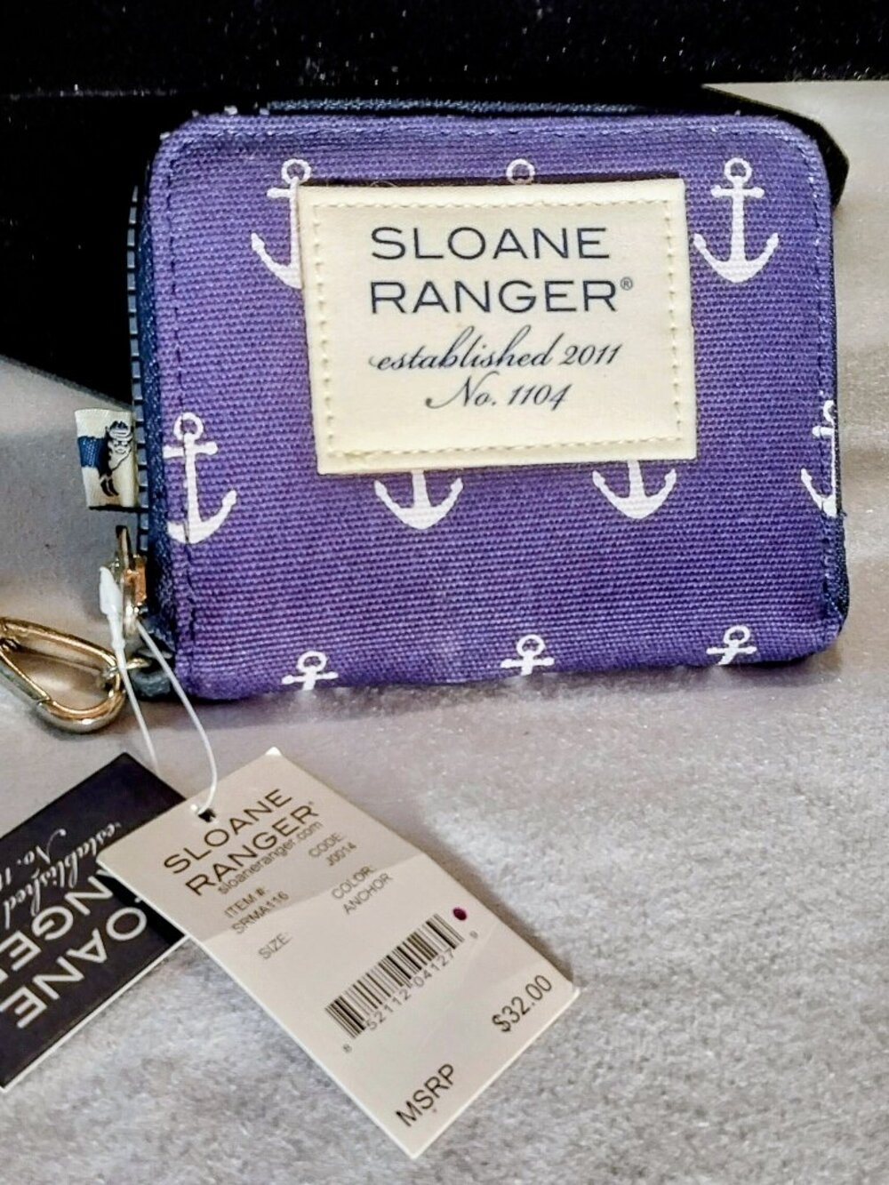 Sloane Ranger Anchor Print Zippered Wallet Pouch 4,5 X 3,5